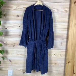 Polo Ralph Lauren Robe Mens L/XL Navy Blue Terry Cloth Cotton Loungewear